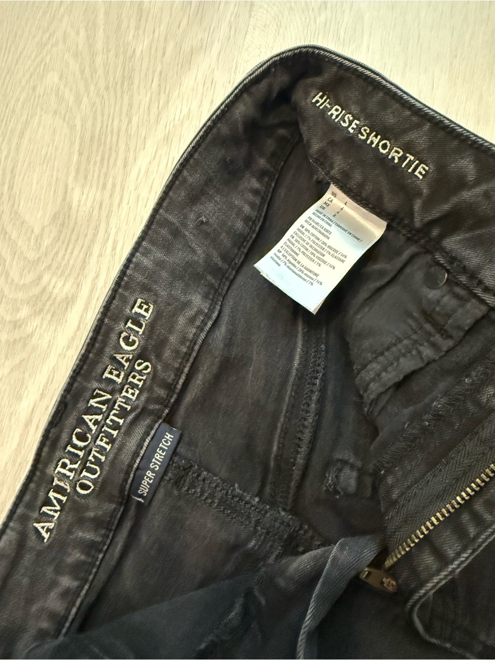 American Eagle Outfitters Black Distressed Denim Lace-Panel Shorts - Picture 2 of 3